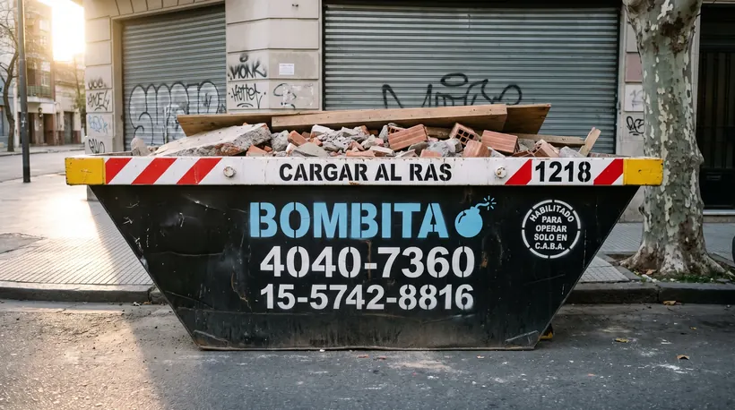 Volquete Bombita cargado en una calle de Buenos Aires al caer la tarde